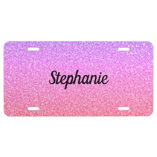 Rose Gold Pink Glitter Ombre Custom Name Cool License Plate
