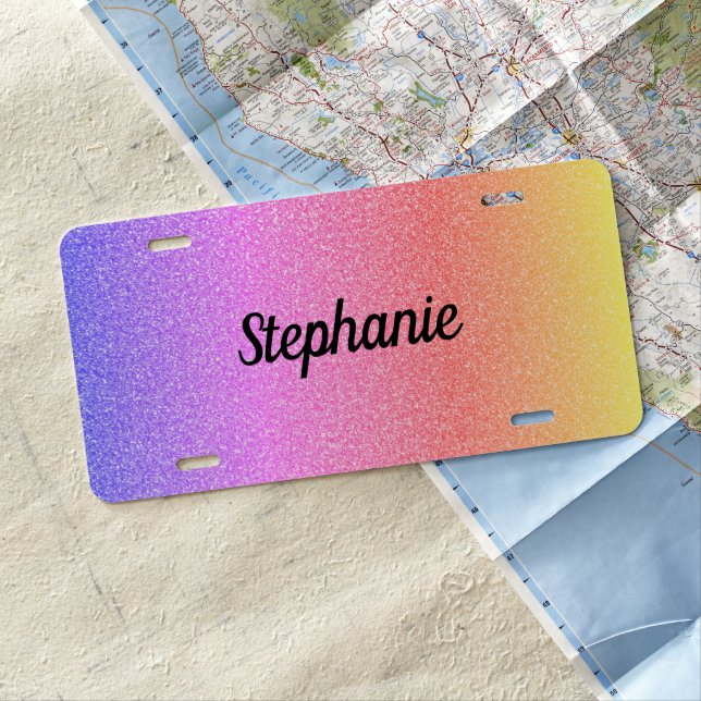 Rose Gold Pink Glitter Ombre Custom Name Cute License Plate (In Situ)