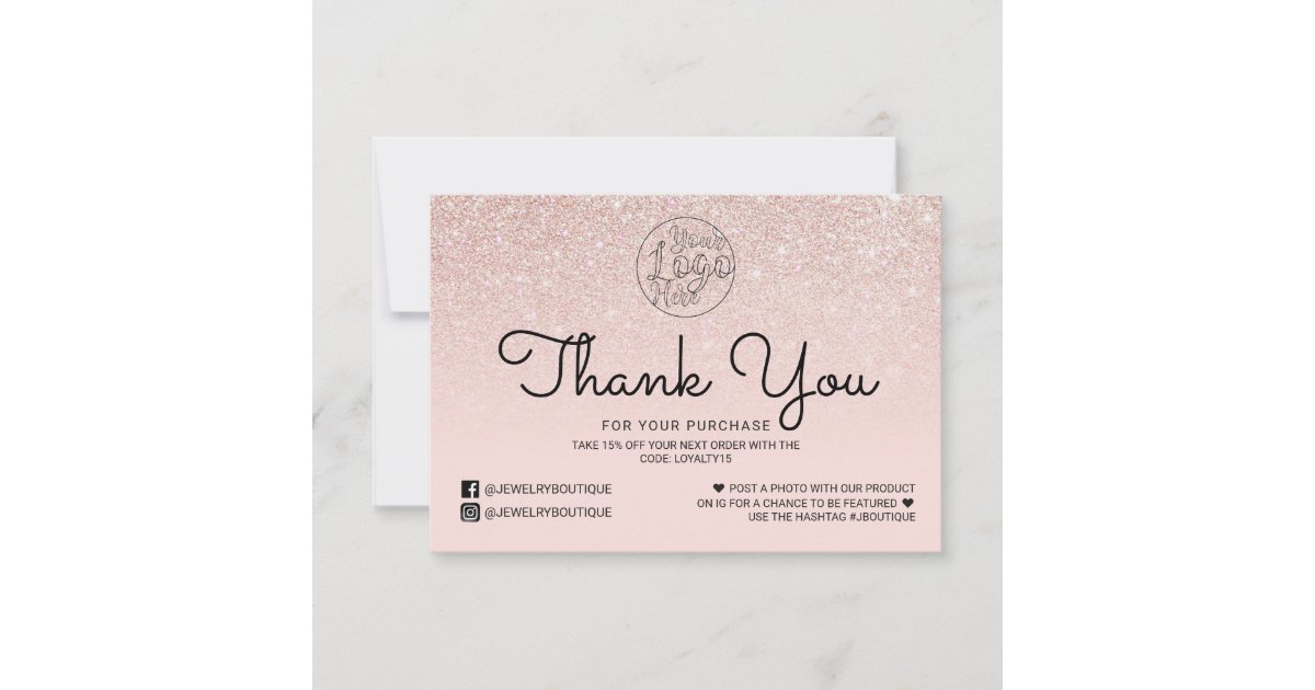 Rose Gold Pink Glitter Ombre Customer Thank You Card | Zazzle
