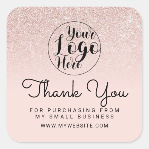 Rose Gold Pink Glitter Ombre Customer Thank You Square Sticker