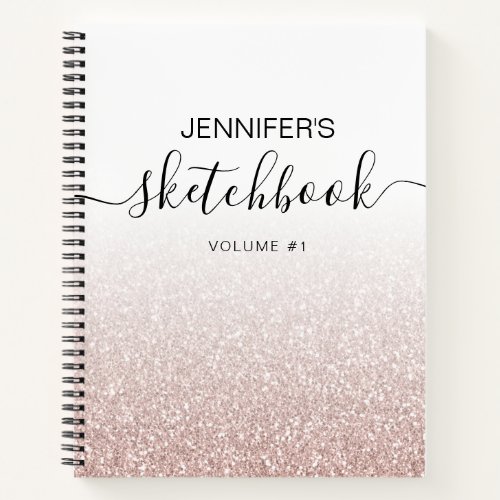 Rose Gold Pink Glitter Ombre Sketchbook Name Notebook