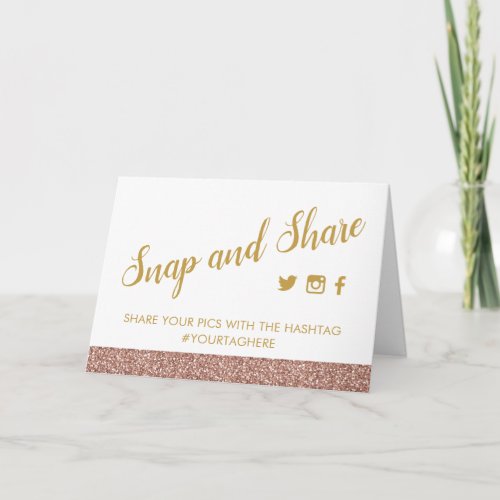 Rose Gold Pink Glitter Party Hashtag Sign Tent Card