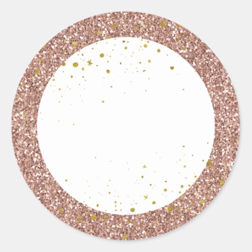 Rose Gold Pink Glitter Personalized Favor Classic Round Sticker
