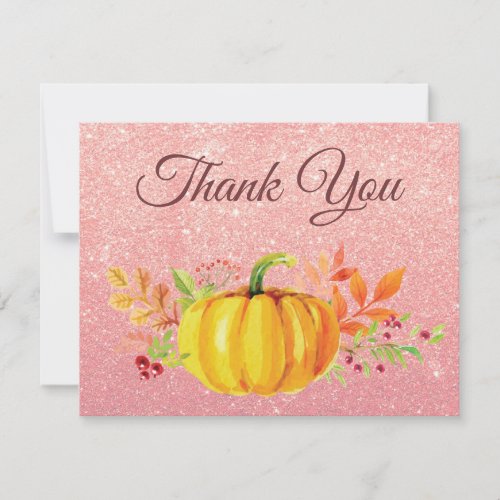 Rose Gold Pink Glitter Pumpkin Fall Thank You card