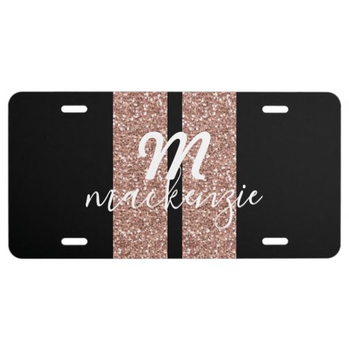 Rose Gold Pink Glitter Racing Stripes Personalize License Plate