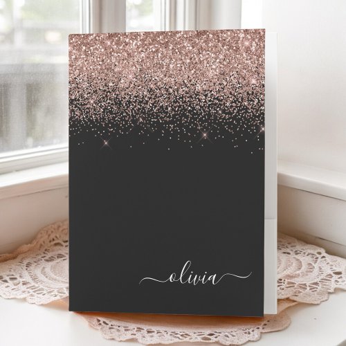 Rose Gold _ Pink Glitter Script Monogram Girly Pocket Folder