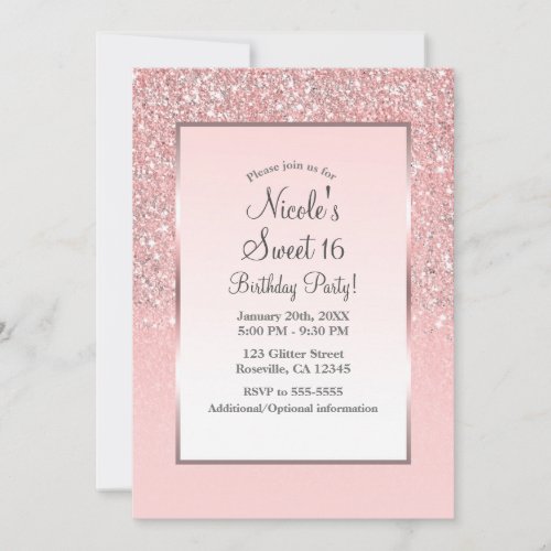 Rose Gold Pink Glitter Shine Sweet 16 Party Invitation