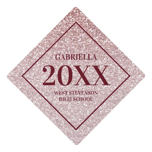 Rose Gold Pink Glitter Simple Name and Year Graduation Cap Topper (Front)