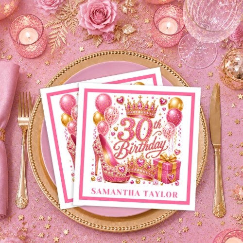 Rose Gold Pink Glitter Sparkle 30th Birthday Napki Napkins
