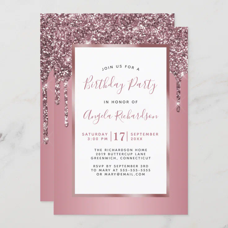 Rose Gold Pink Glitter Sparkle Birthday Party Invitation | Zazzle