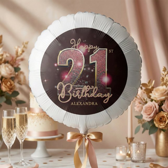 Rose Gold Pink Glitter Sparkle Black 21st Birthday Balloon (Creator Uploaded)