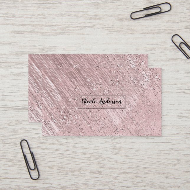 Rose Gold Pink Glitter Sparkle Glam Modern Chic Business Card (Front/Back In Situ)