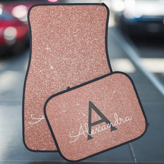 Rose Gold Pink Glitter Sparkle Monogram Car Floor Mat (Creator Uploaded)