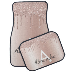 Rose Gold Pink Glitter Sparkle Monogram Car Mat