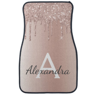 Rose Gold Pink Glitter Sparkle Monogram Car Mat