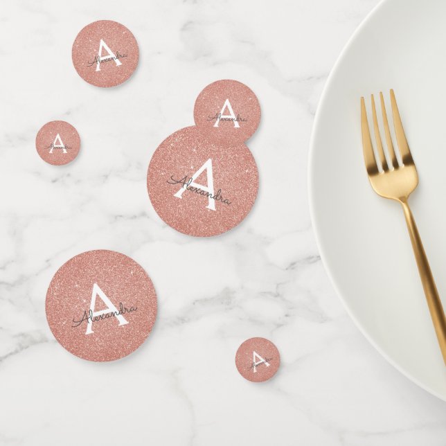Rose Gold Pink Glitter Sparkle Monogram Confetti (Group)