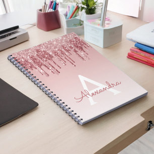 Rose Gold Pink Glitter Sparkle Monogram Notebook