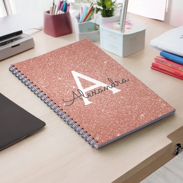 Rose Gold Pink Glitter Sparkle Monogram Notebook (Creator Uploaded)