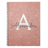 Rose Gold Pink Glitter Sparkle Monogram Notebook