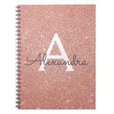 Rose Gold Pink Glitter Sparkle Monogram Notebook