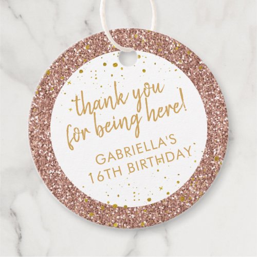 Rose Gold Pink Glitter Sparkle Thank You Birthday Favor Tags