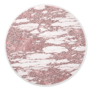 Rose Gold Pink Glitter Sparkly Marble Glam Trendy Ceramic Knob