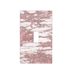 Rose Gold Pink Glitter Sparkly Marble Glam Trendy Light Switch Cover