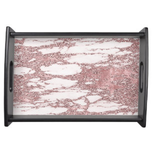 Rose Gold Pink Glitter Sparkly Marble Glam Trendy Serving Tray