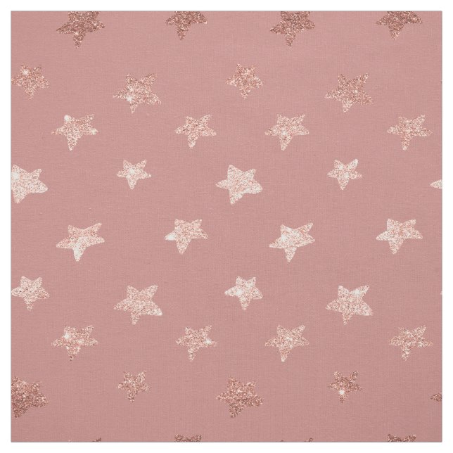 Rose Gold Pink Glitter Stars Print DIY By The Yard Fabric (Swatch)