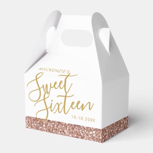Rose Gold Pink Glitter Sweet 16 Personalized Favor Boxes