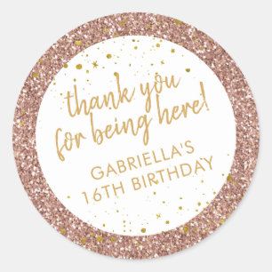 Rose Gold Pink Glitter Thank You Birthday Favor Classic Round Sticker