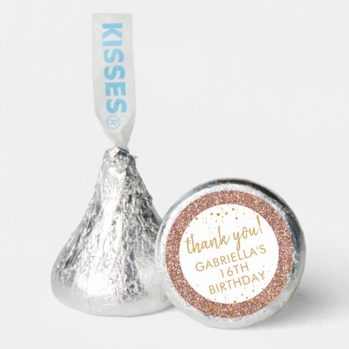 Rose Gold Pink Glitter Thank You Birthday Hersheys Kisses