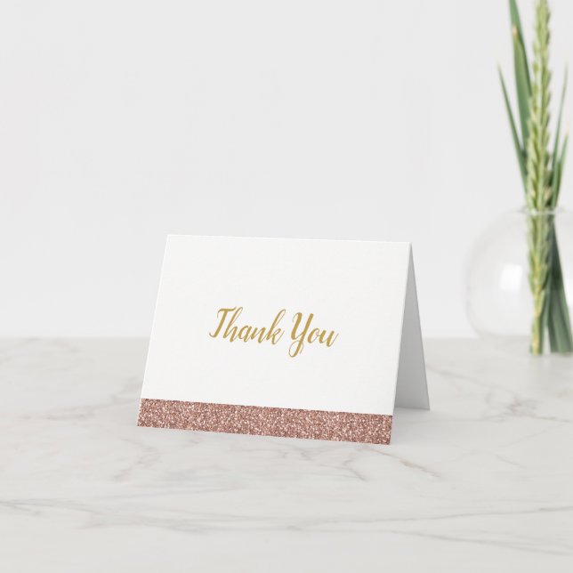 Rose Gold Pink Glitter Thank You Note Card (Front)