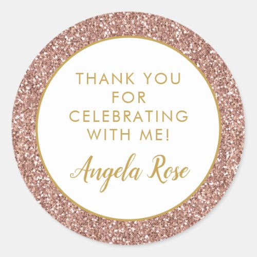 Rose Gold Pink Glitter Thank You Party Favor Classic Round Sticker