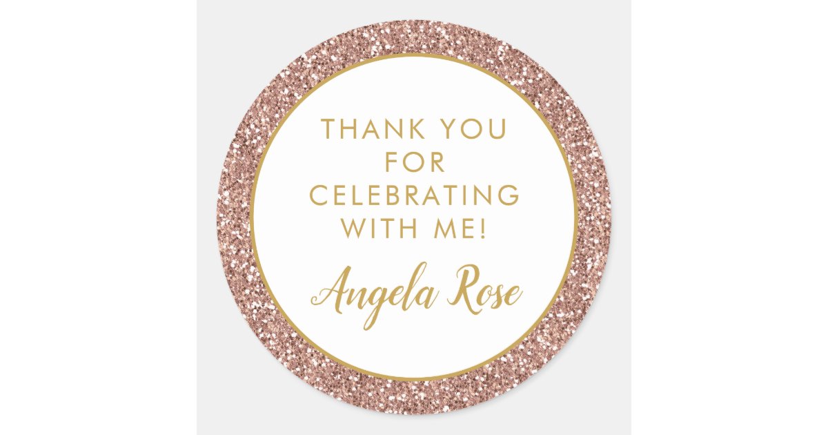 Rose Gold Pink Glitter Thank You Party Favor Classic Round Sticker | Zazzle