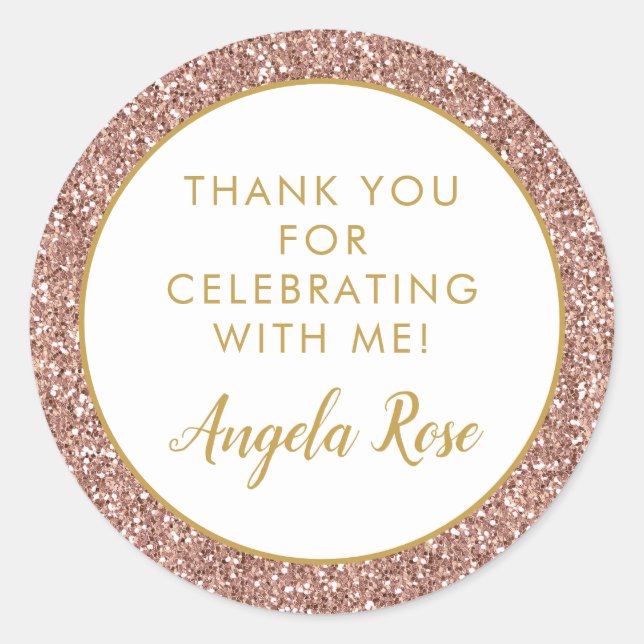 Rose Gold Pink Glitter Thank You Party Favor Classic Round Sticker (Front)