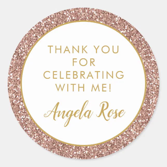 Rose Gold Pink Glitter Thank You Party Favor Classic Round Sticker | Zazzle
