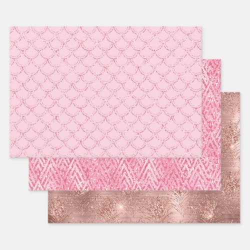 Rose Gold Pink Glitter Trendy Wrapping Paper Sheet