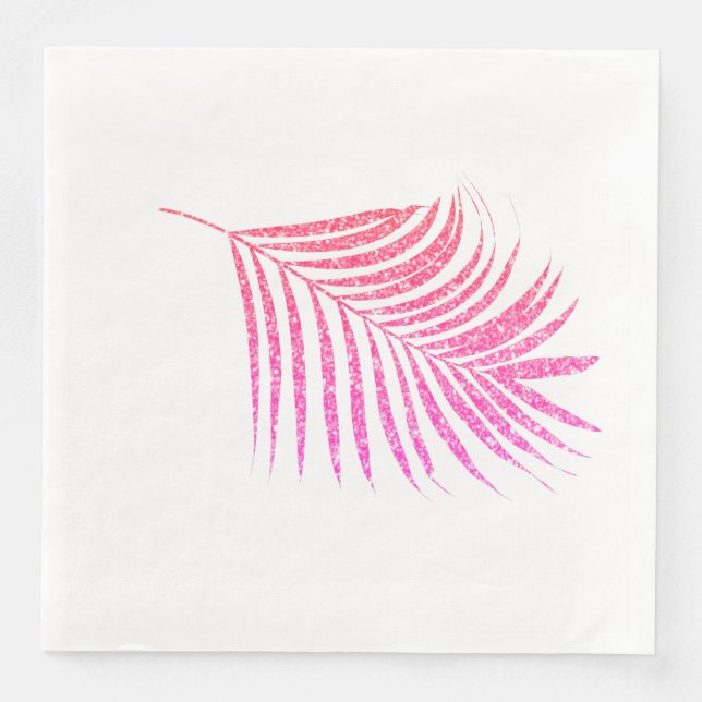 Rose Gold Pink Glitter Tropical Palm Leaf Bridal Paper Dinner Napkins (Front)