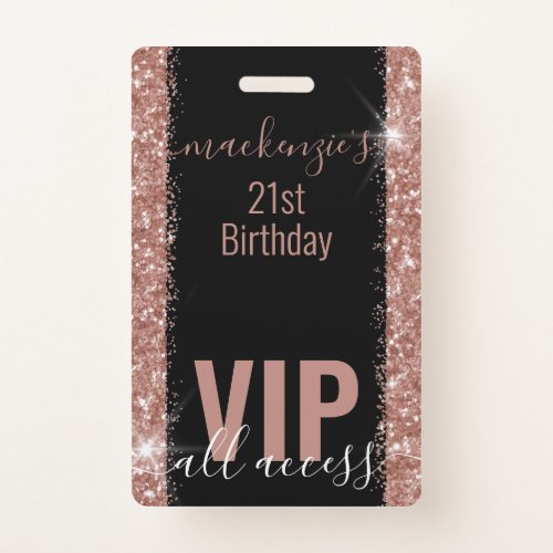 Rose Gold Pink Glitter VIP Bday Party Invitation Badge