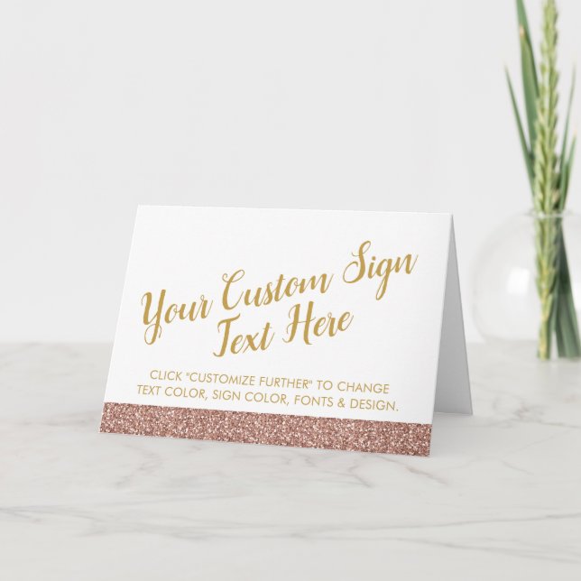 Rose Gold Pink Glitter Wedding Party Custom Tented Card (Front)