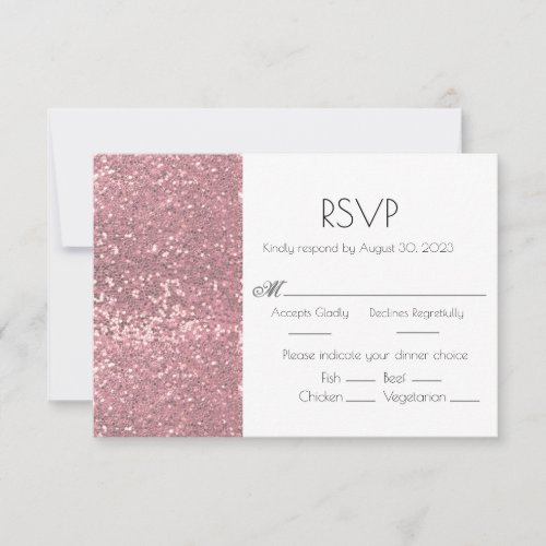 Rose Gold Pink Glitter Wedding RSVP Card