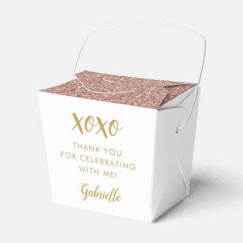 Rose Gold Pink Glitter XOXO Mini Takeout Party Favor Boxes