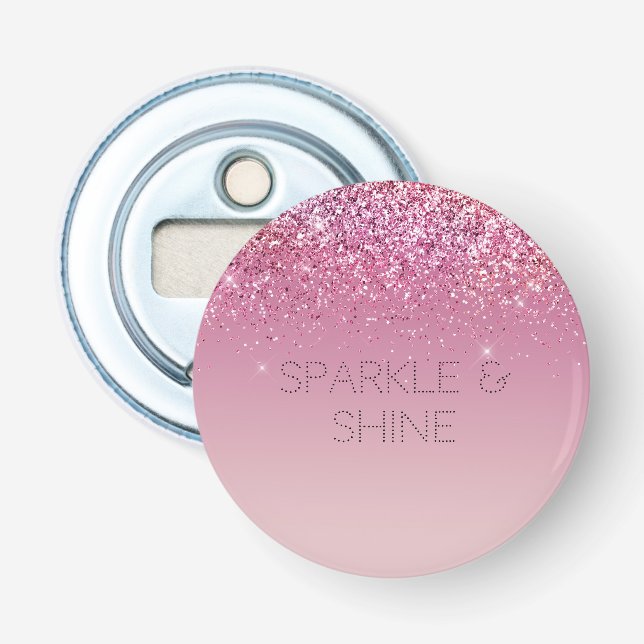 Rose Gold Pink Gold Glitter Sparkle Bottle Opener (Front)