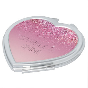 Rose Gold Pink Gold Glitter Sparkle Compact Mirror
