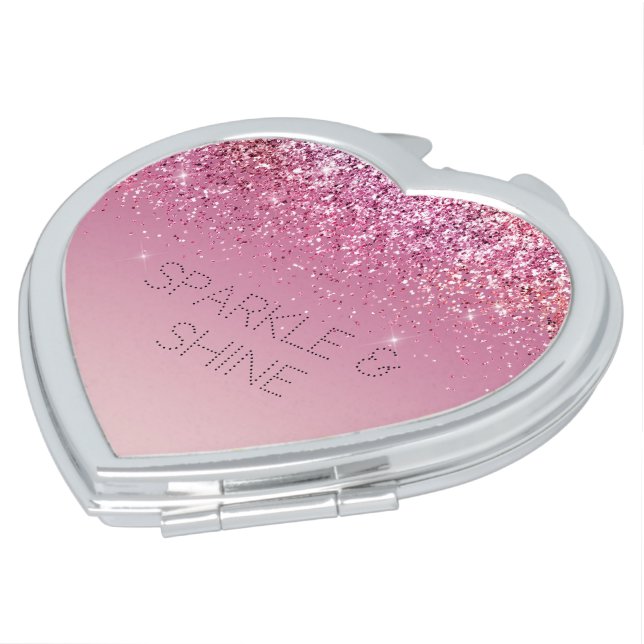 Rose Gold Pink Gold Glitter Sparkle Compact Mirror (Turned)