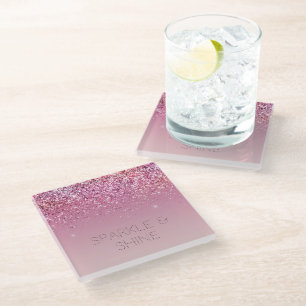 Rose Gold Pink Gold Glitter Sparkle Glass Coaster