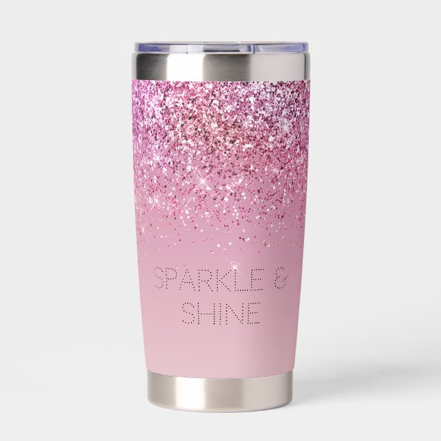 Rose Gold Pink Gold Glitter Sparkle Insulated Tumbler (Front)