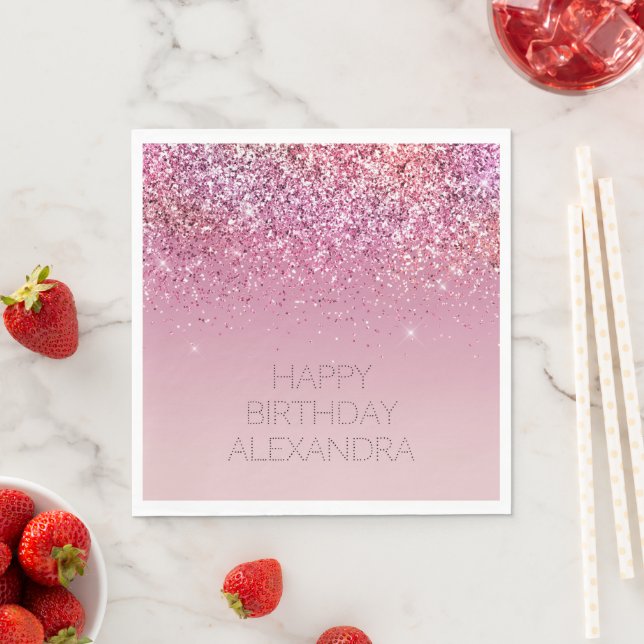 Rose Gold Pink Gold Glitter Sparkle Napkins (Insitu)