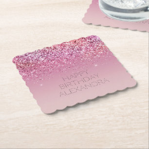 Rose Gold Pink Gold Glitter Sparkle Paper Coaster